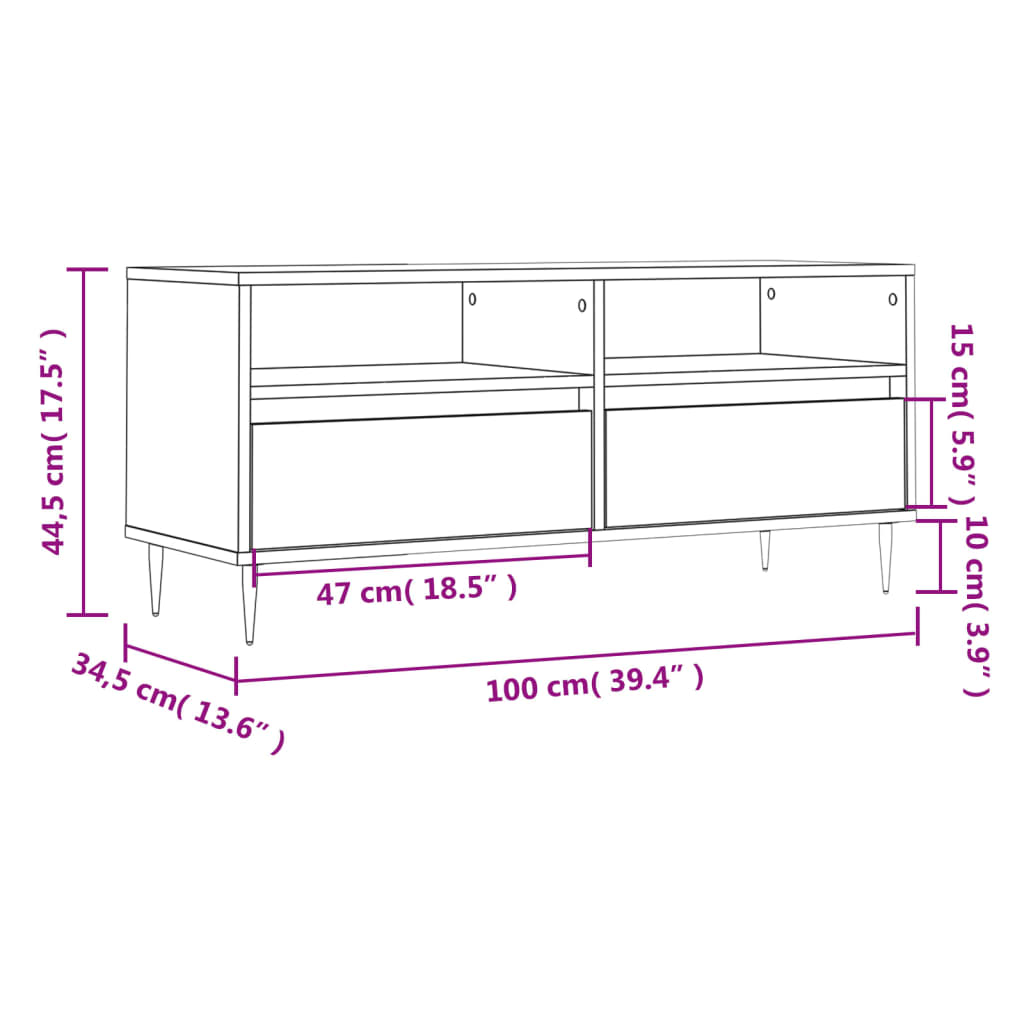 TV-benk betonggrå 100x34,5x44,5 cm konstruert tre