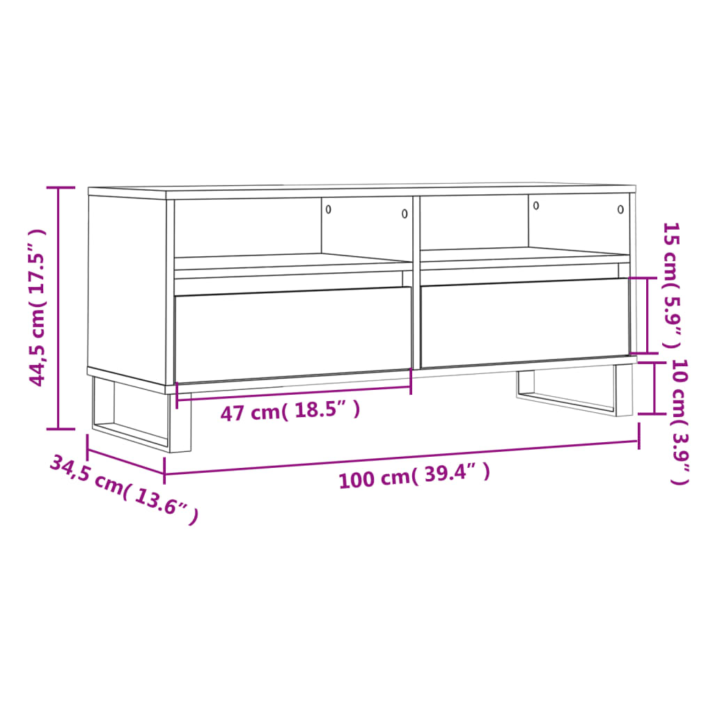 TV-benk hvit 100x34,5x44,5 cm konstruert tre