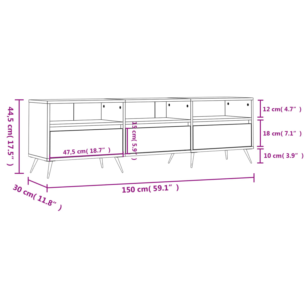 TV-benk svart 150x30x44,5 cm konstruert tre