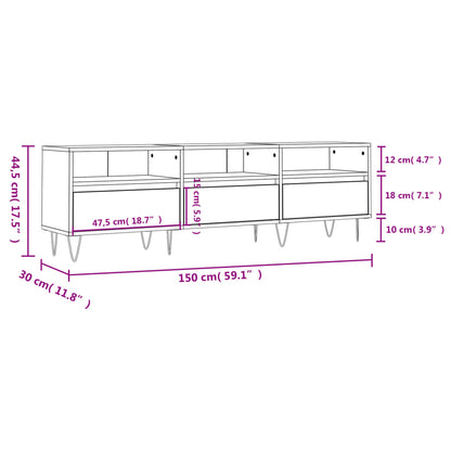 TV-benk hvit 150x30x44,5 cm konstruert tre