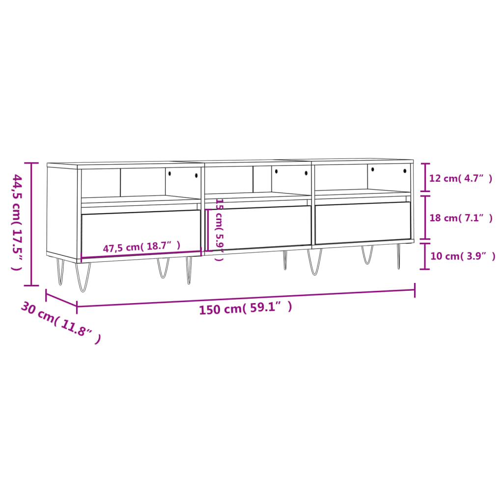 TV-benk betonggrå 150x30x44,5 cm konstruert tre