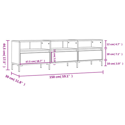 TV-benk hvit 150x30x44,5 cm konstruert tre