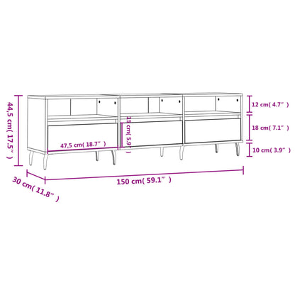 TV-benk hvit 150x30x44,5 cm konstruert tre