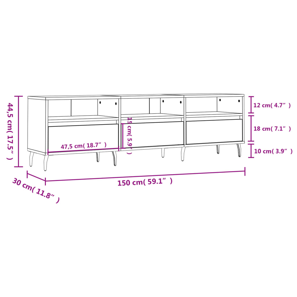 TV-benk svart 150x30x44,5 cm konstruert tre