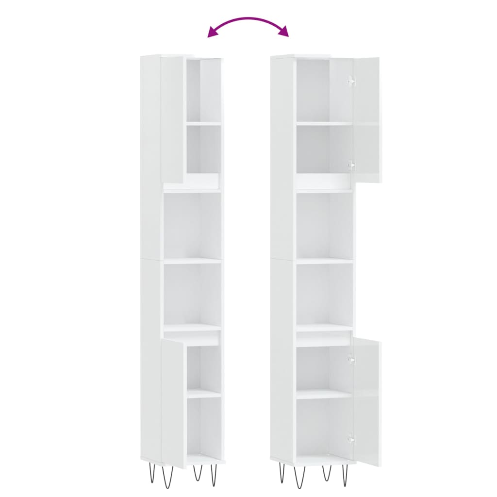Baderomsskap hvit høyglans 30x30x190 cm konstruert tre