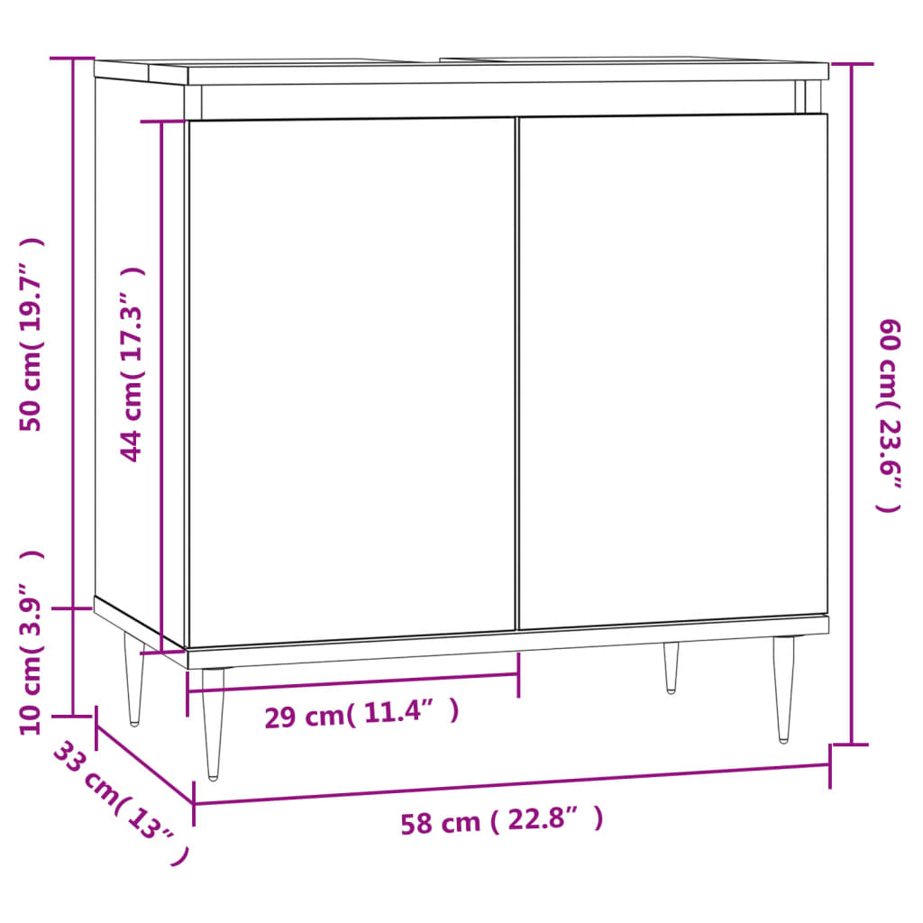 Baderomsservantskap hvit 58x33x60 cm konstruert tre