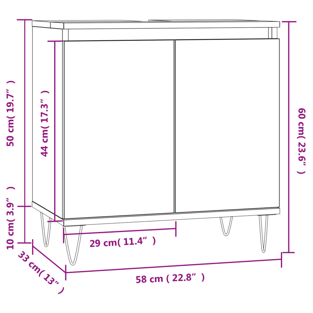 Baderomsskap brun eik 58x33x60 cm konstruert tre