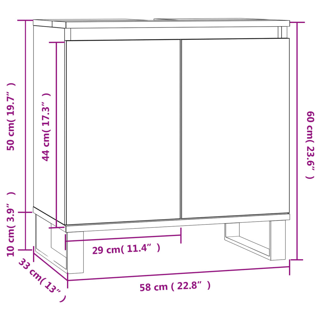 Baderomsservantskap hvit 58x33x60 cm konstruert tre