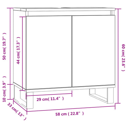 Baderomsservantskap hvit 58x33x60 cm konstruert tre