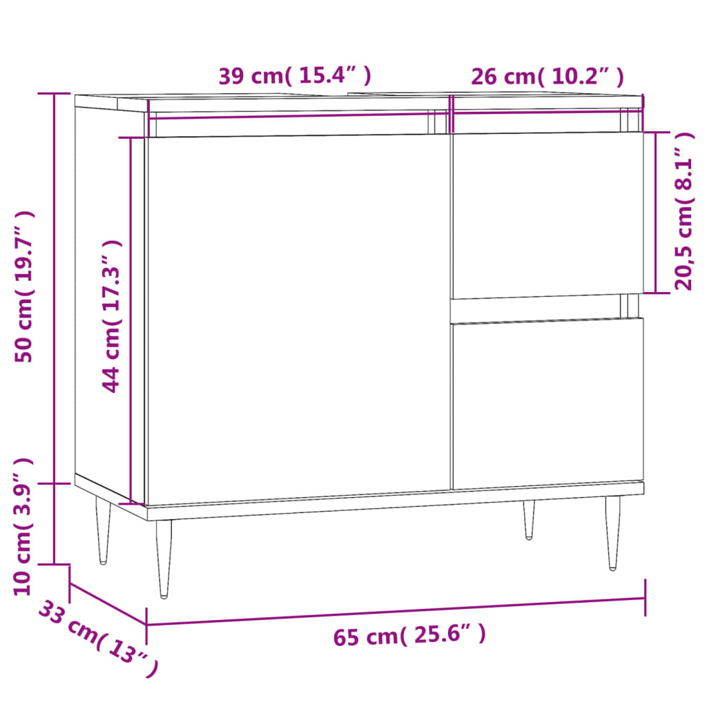 Baderomsskap hvit 65x33x60 cm konstruert tre