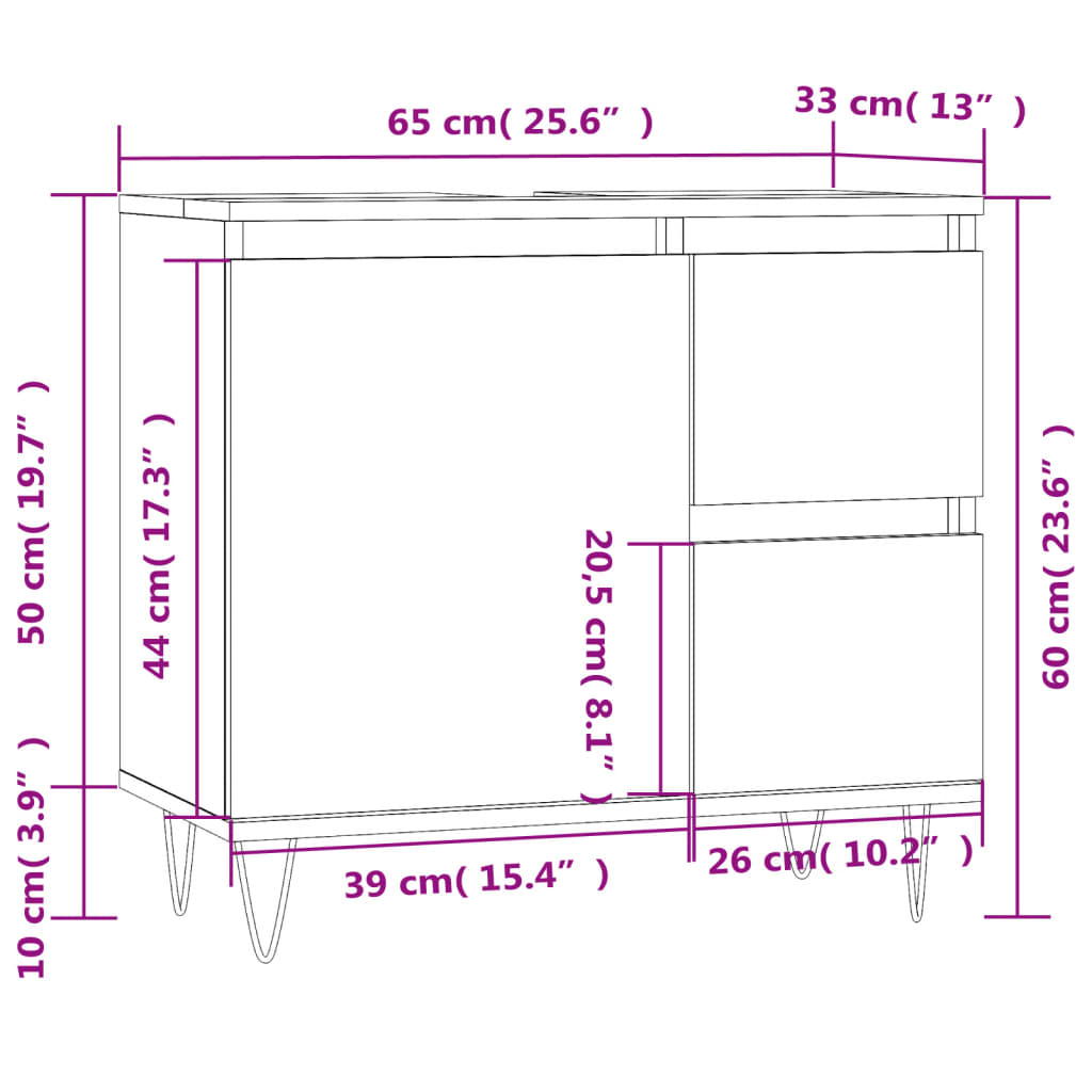 Baderomsskap hvit 65x33x60 cm konstruert tre