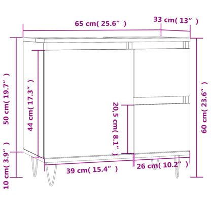 Baderomsskap hvit høyglans 65x33x60 cm konstruert tre