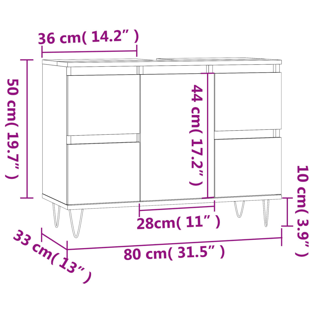 Baderomsskap hvit 80x33x60 cm konstruert tre