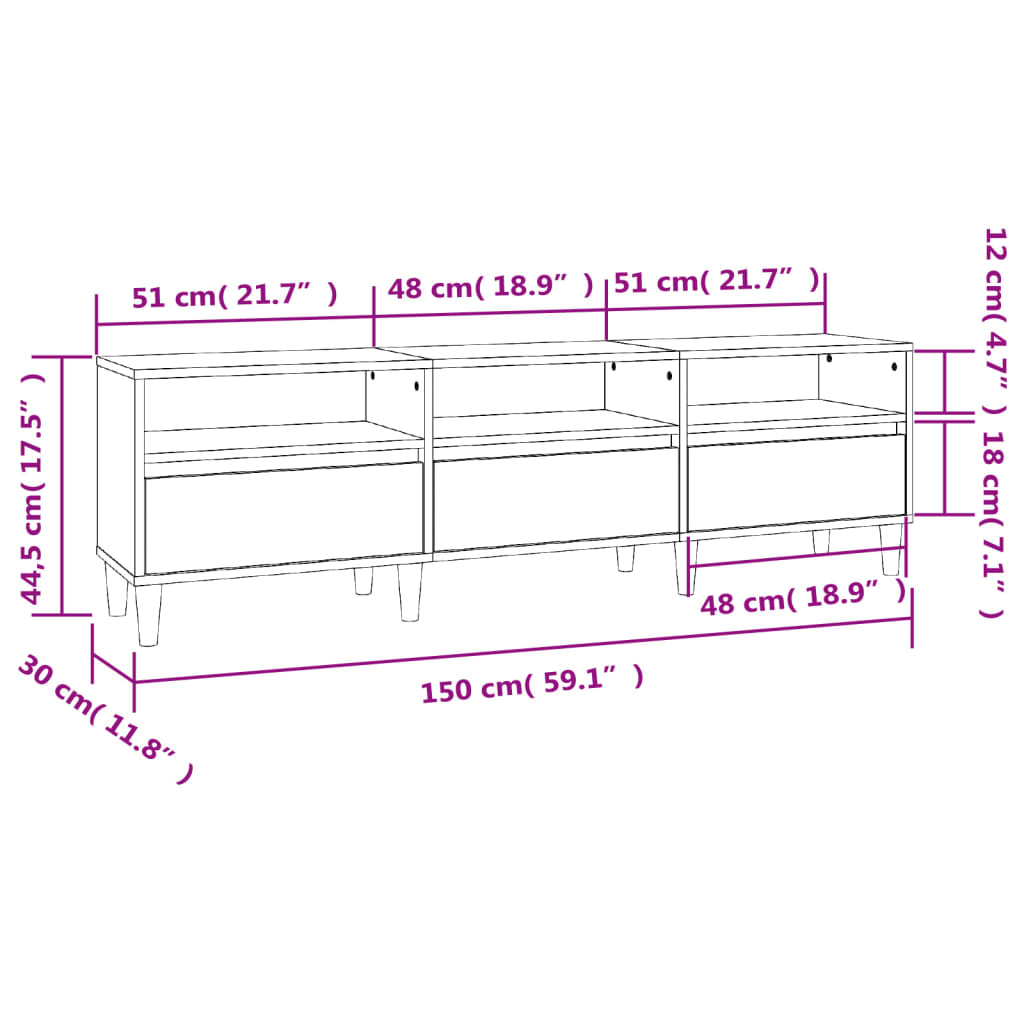 TV-benk hvit 150x30x44,5 cm konstruert tre