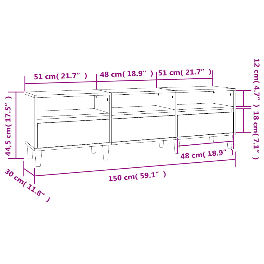 TV-benk svart 150x30x44,5 cm konstruert tre