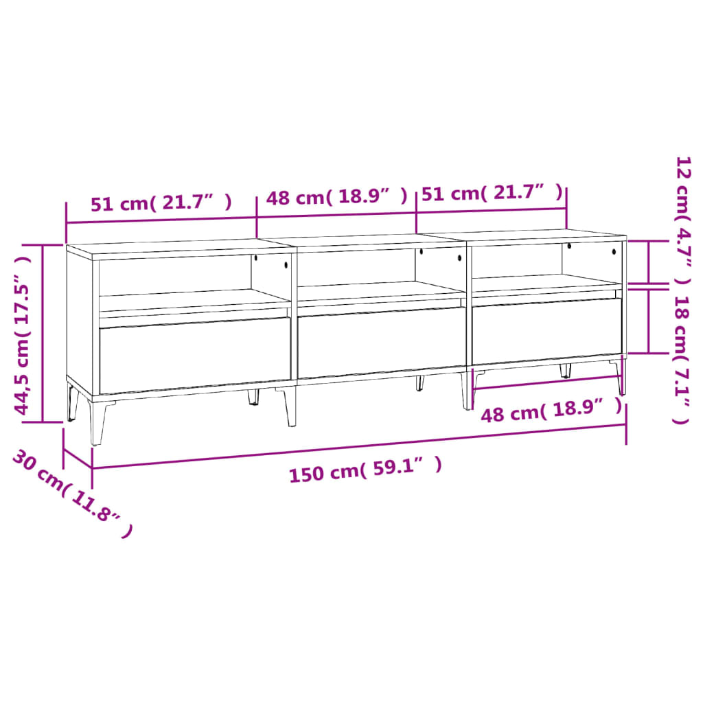 TV-benk hvit 150x30x44,5 cm konstruert tre