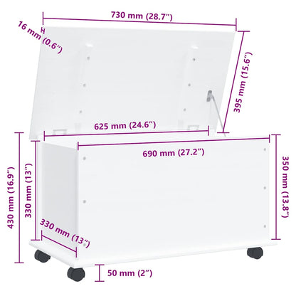 Oppbevaringskiste med hjul ALTA Hvit 73x39,5x43 cm heltre furu