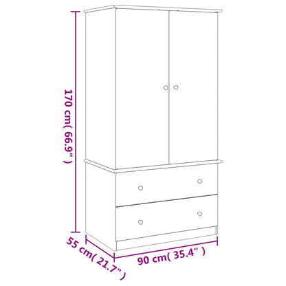 Skap Garderobe ALTA hvit 90x55x170 cm heltre furu