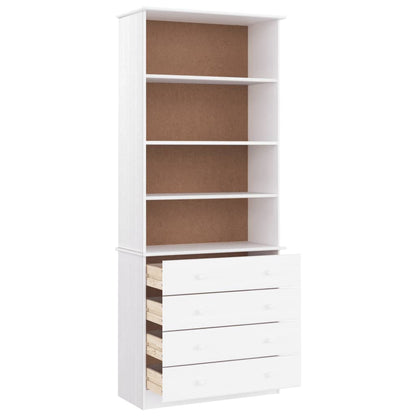 Bokhylle Hvit med skuffer ALTA 77x35x186,5 cm heltre furu