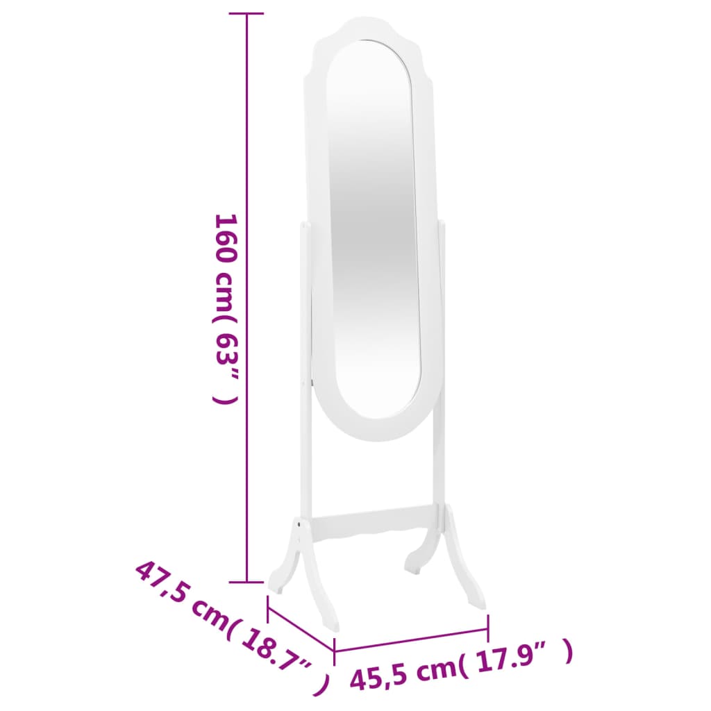 Veggspeil Frittstående hvit 45,5x47,5x160 cm konstruert tre