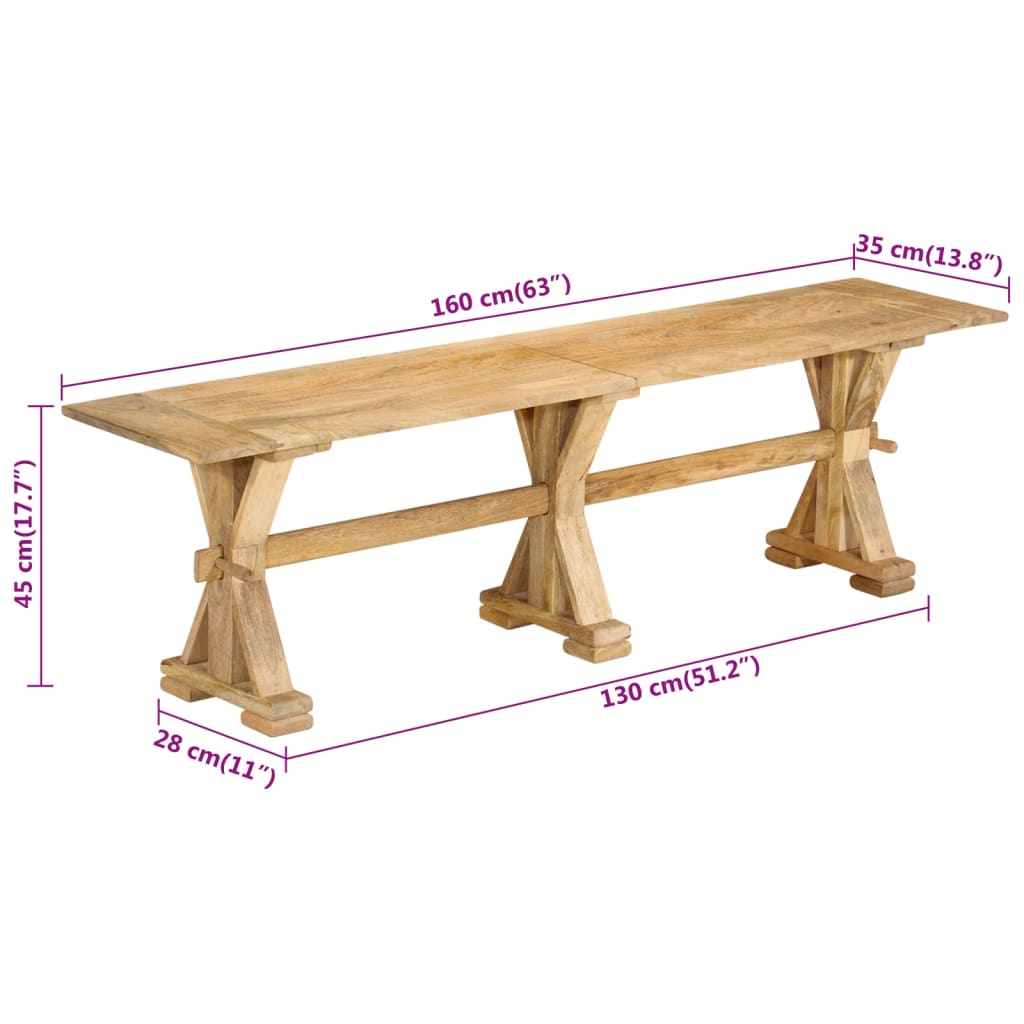 Sittebenk 160x35x45 cm heltre mango