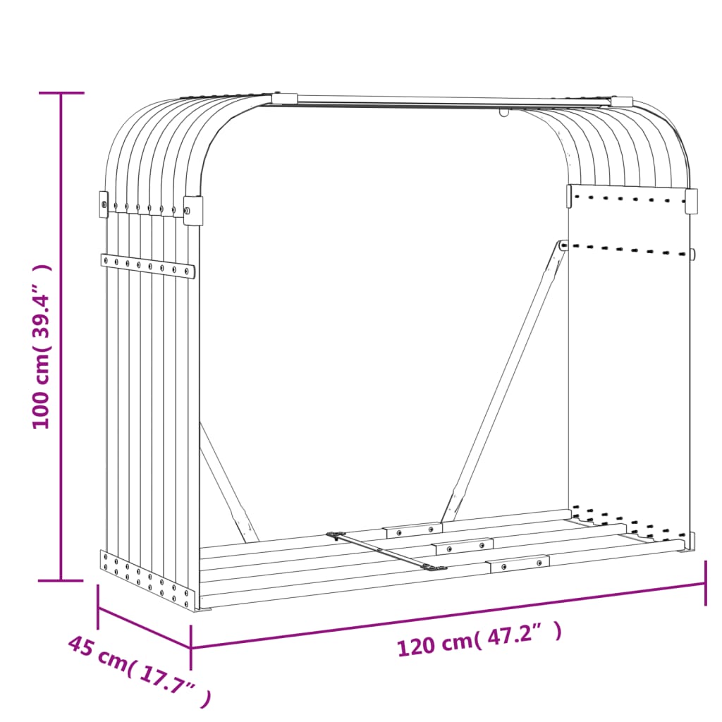 Vedskjul antrasitt 120x45x100 cm galvanisert stål