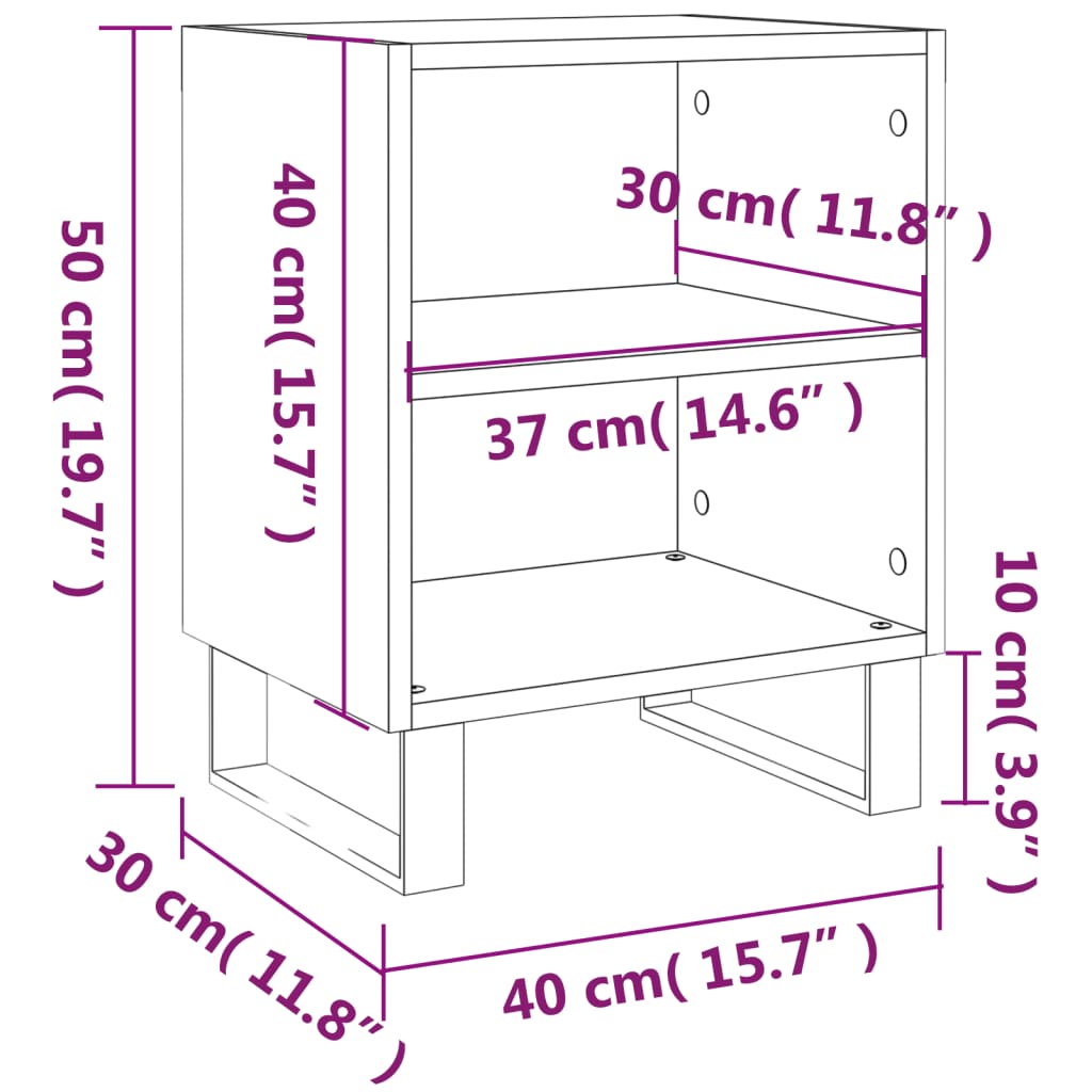 Nattbord Sengbord svart 40x30x50 cm konstruert tre