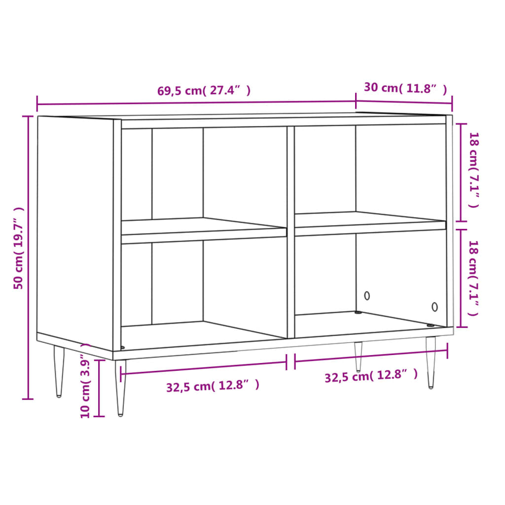 TV-benk brun eik 69,5x30x50 cm konstruert tre