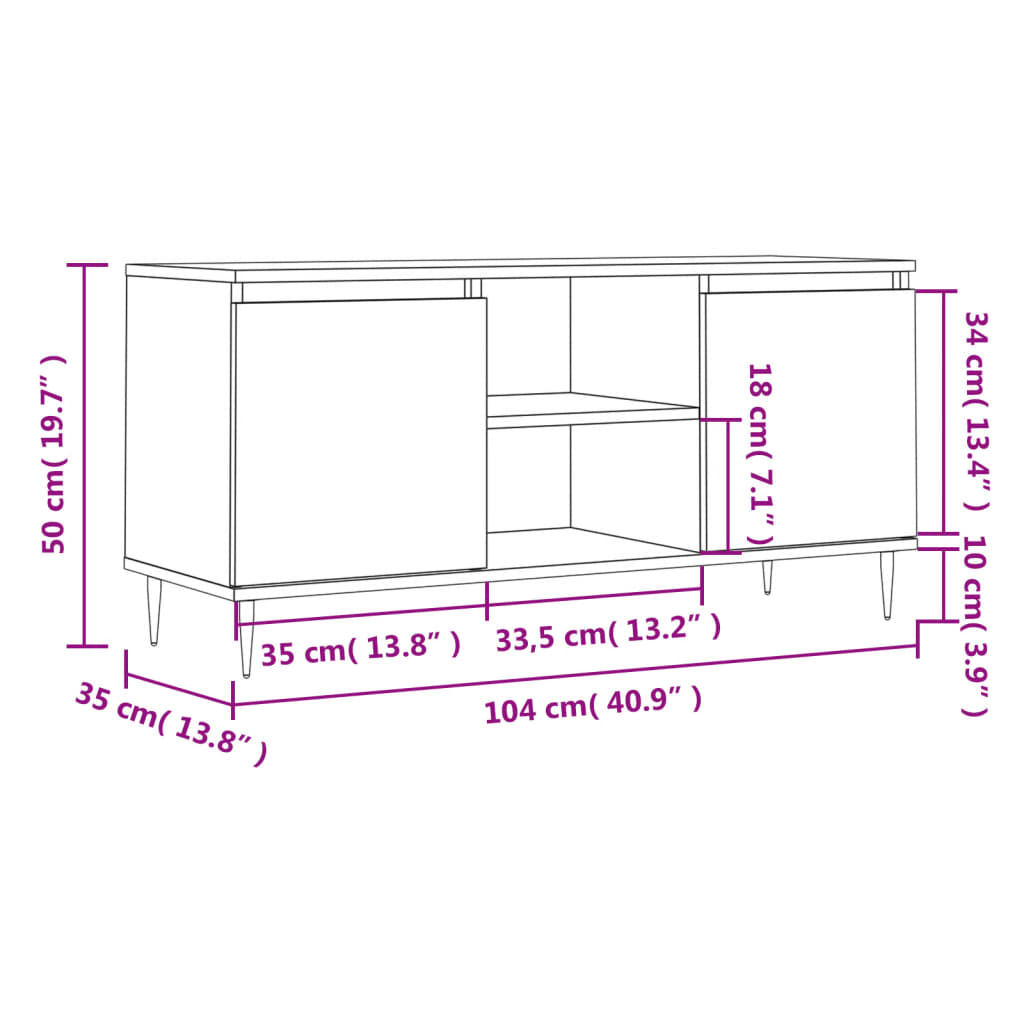 TV-benk betonggrå 104x35x50 cm konstruert tre