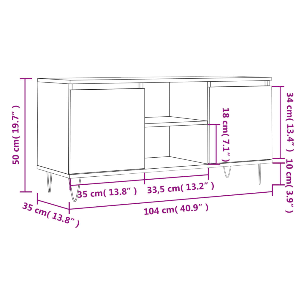 TV-benk hvit 104x35x50 cm konstruert tre