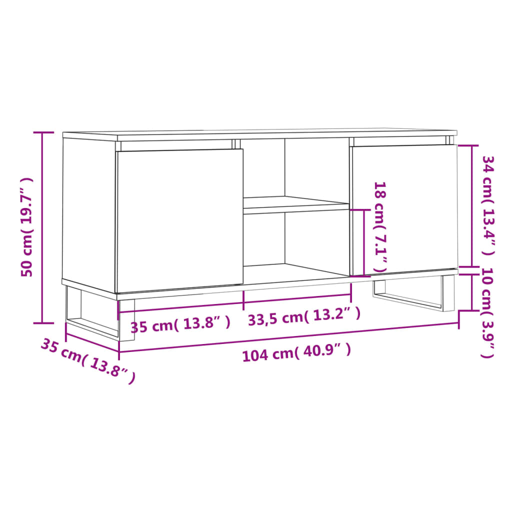 TV-benk hvit 104x35x50 cm konstruert tre