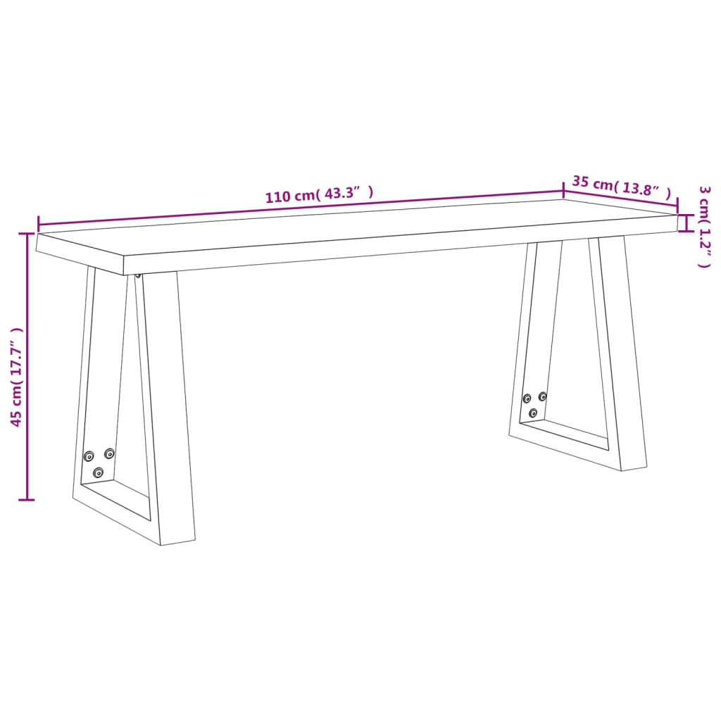 Sittebenk med naturlig kant 110 cm heltre akasie