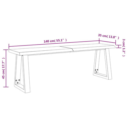 Sittebenk med naturlig kant 140 cm heltre akasie