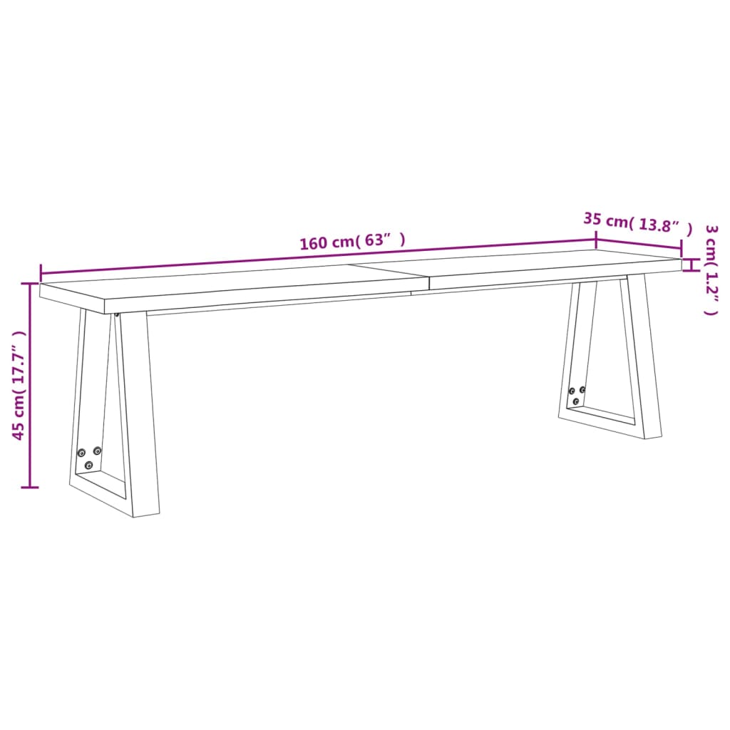 Sittebenk med naturlig kant 160 cm heltre akasie