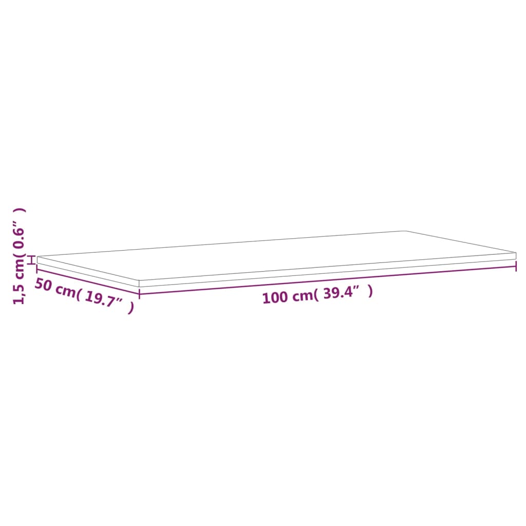 Bordplate 100x50x1,5 cm rektangulær heltre bøketre