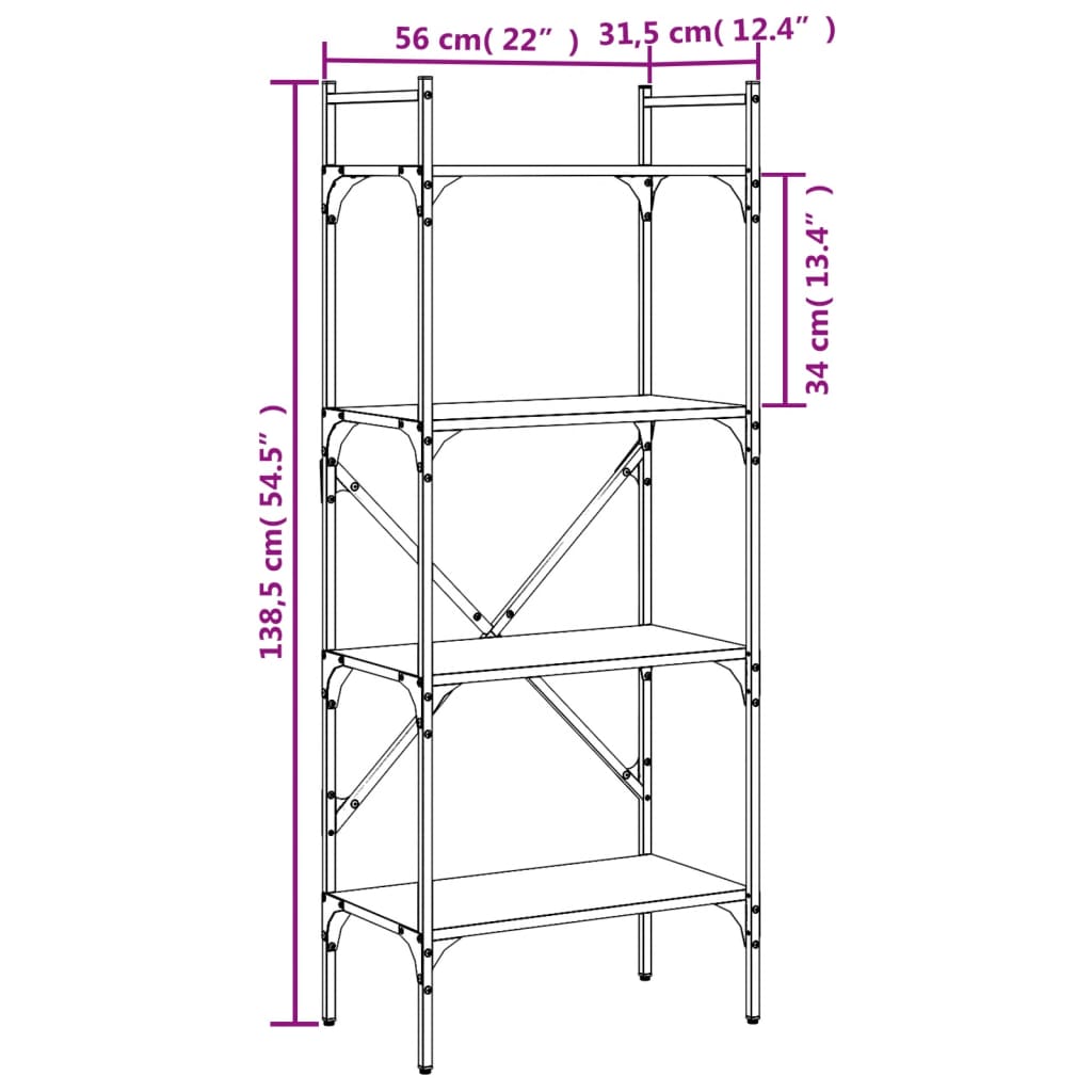 Bokhylle 5 etasjer sonoma eik 56x31,5x138,5 cm konstruert tre