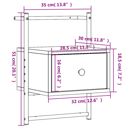 Nattbord Sengbord veggmontert røkt eik 35x30x51 cm konstruert tre