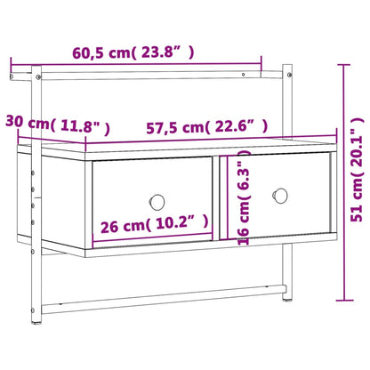 TV-benk veggmontert sonoma eik 60,5x30x51 cm konstruert tre