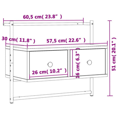 TV-benk veggmontert grå sonoma 60,5x30x51 cm konstruert tre