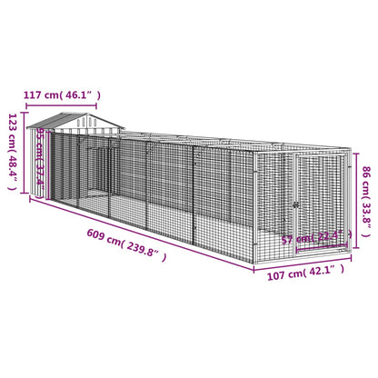 Hundehus med tak antrasitt 117x609x123 cm galvanisert stål