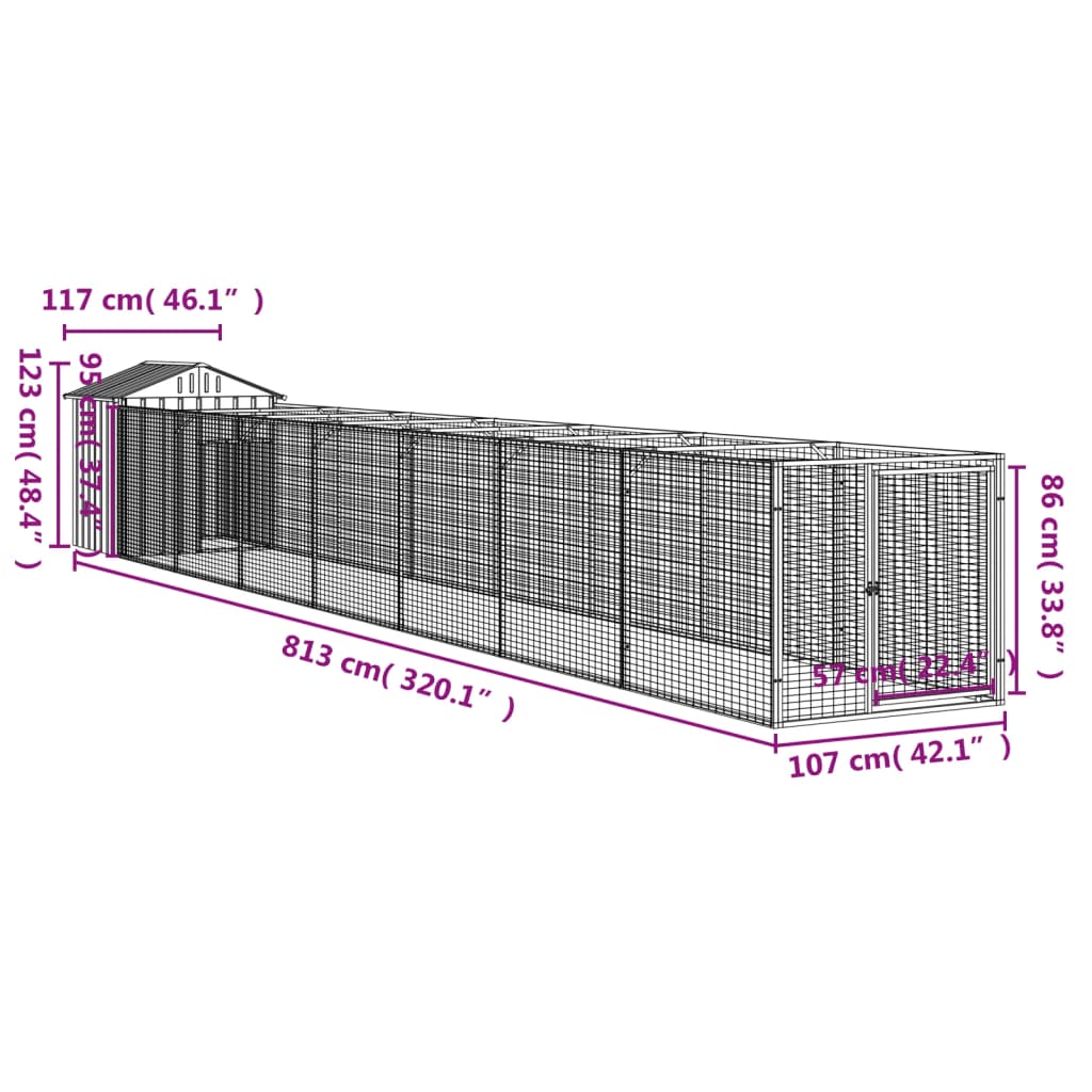 Hundehus med tak antrasitt 117x813x123 cm galvanisert stål