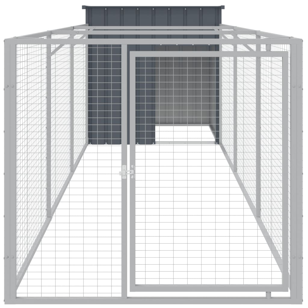 Hundehus med gård antrasitt 110x405x110 cm galvanisert stål