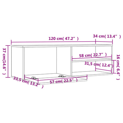 TV-benk brun eik 120x34x37 cm konstruert tre