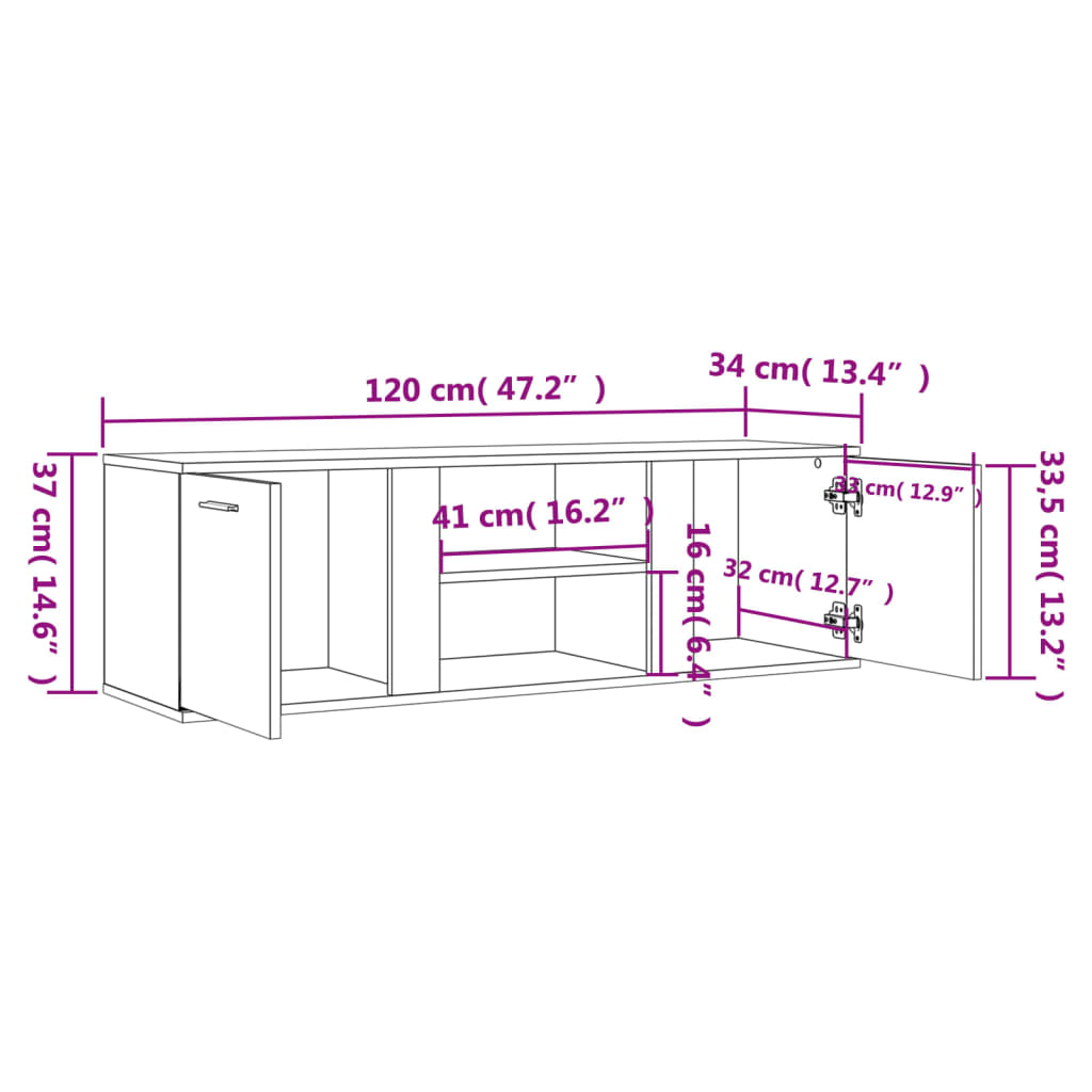 TV-benk brun eik 120x34x37 cm konstruert tre