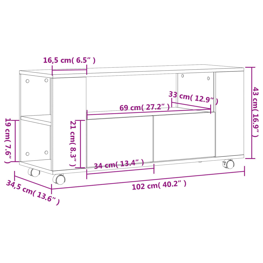 TV-benk hvit 102x34,5x43 cm konstruert tre