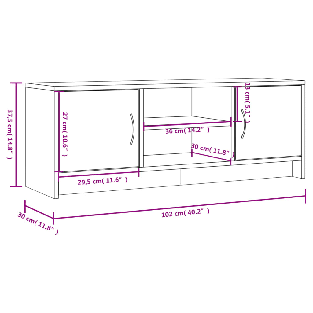 TV-benk hvit høyglans 102x30x37,5 cm konstruert tre