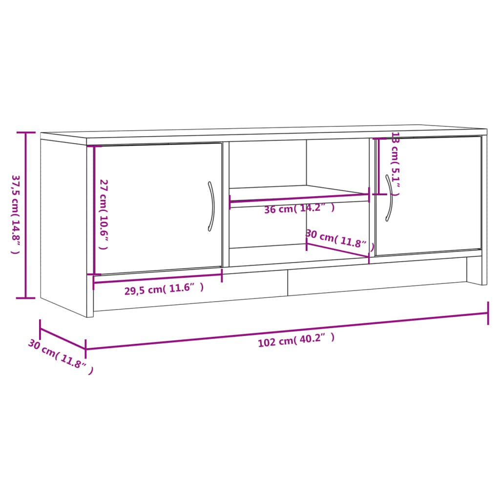 TV-benk brun eik 102x30x37,5 cm konstruert tre