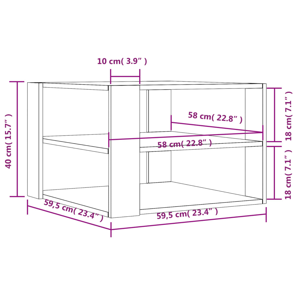 Salongbord betonggrå 59,5x59,5x40 cm konstruert tre