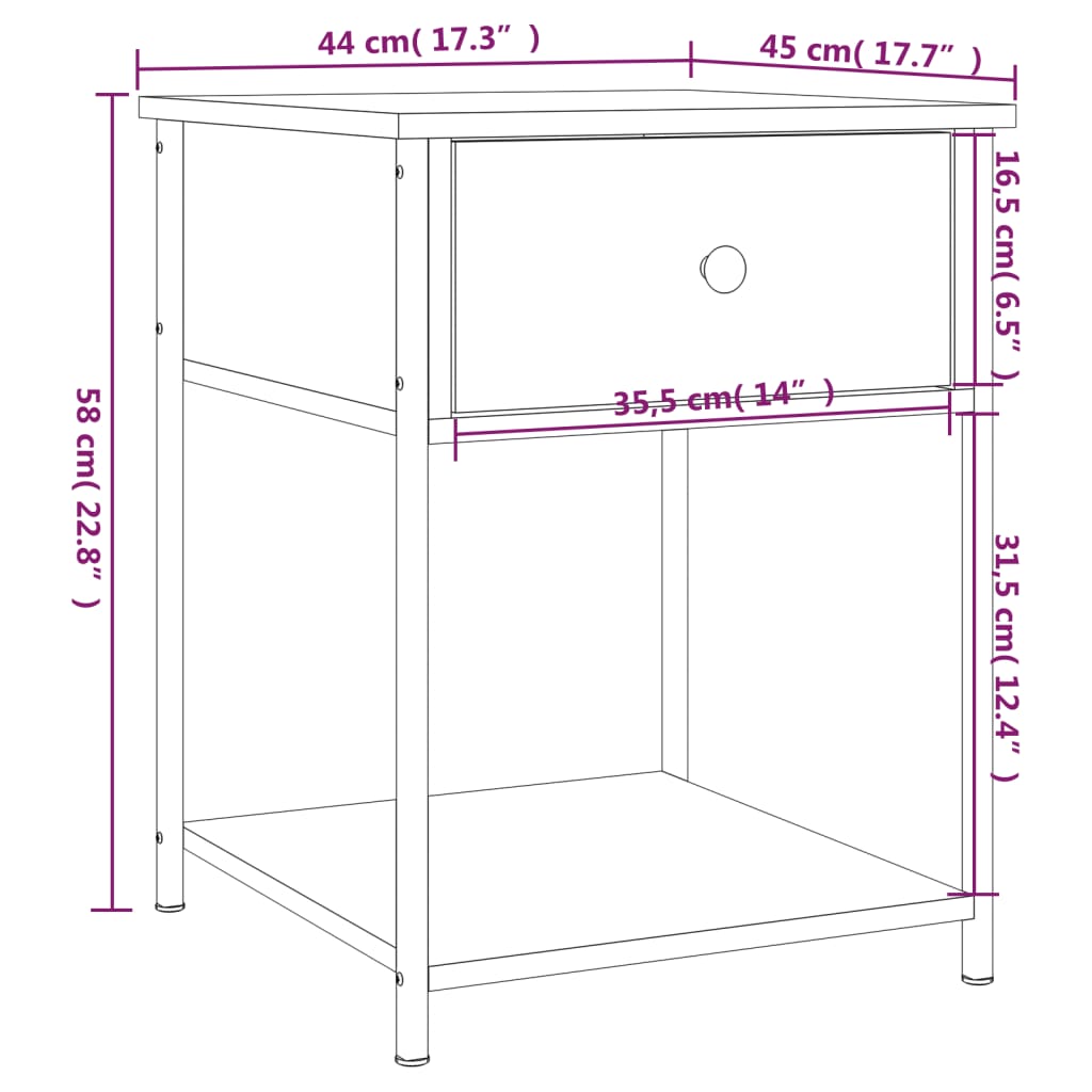 Nattbord Sengbord røkt eik 44x45x58 cm konstruert tre