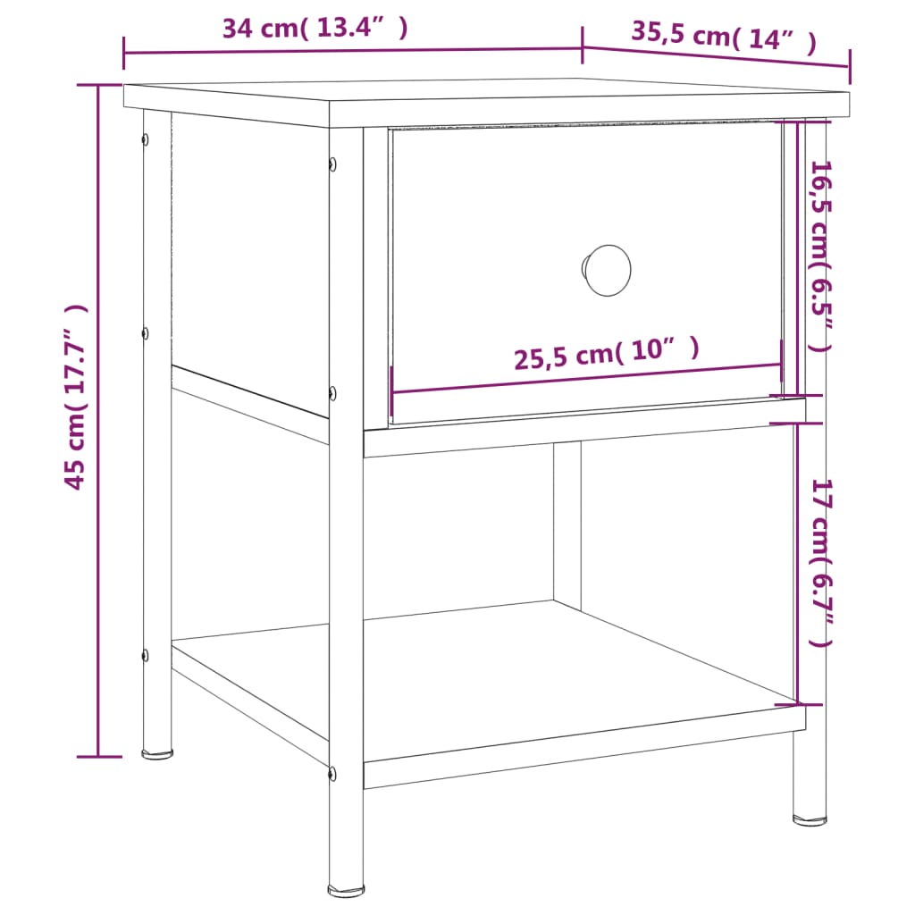 Nattbord Sengbord svart 34x35,5x45 cm konstruert tre